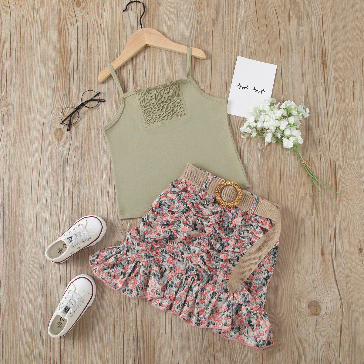 

2-piece Baby / Toddler Casual Camisole and Print Skirt Set