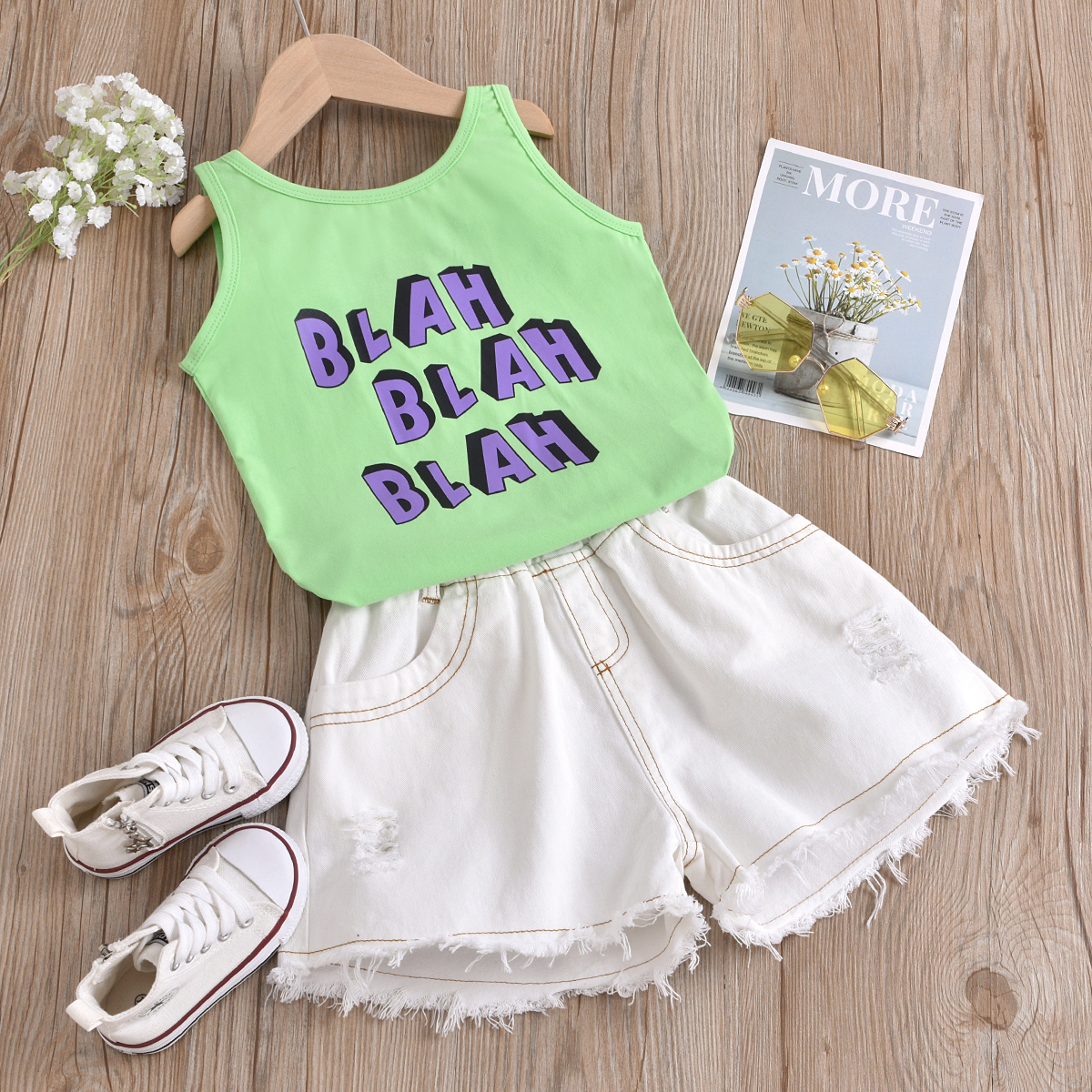 

2-piece Toddler Girl Letter Tank and Casual Shorts Set