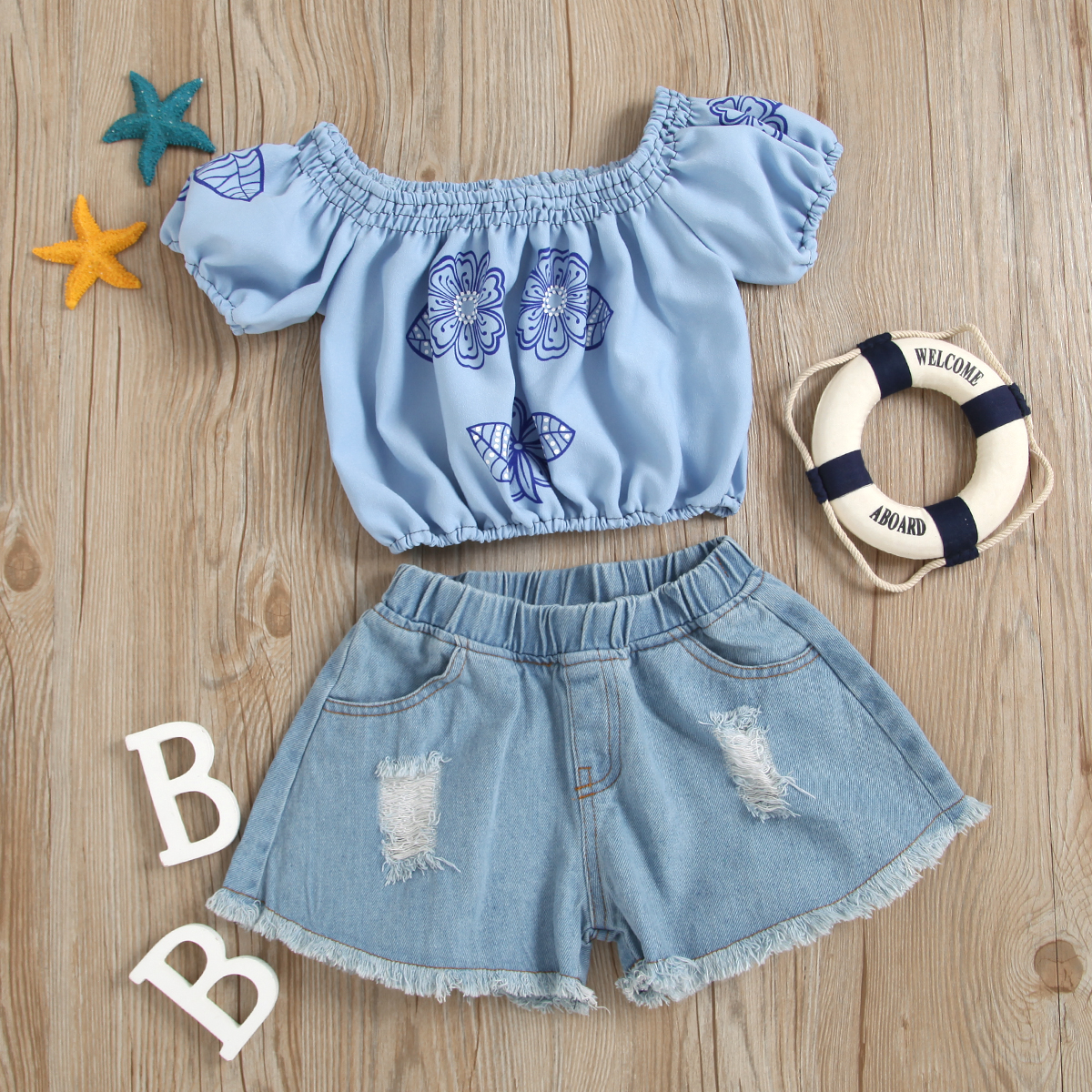 

2-piece Toddler Girl Floral Print Camisole and Denim Shorts Set