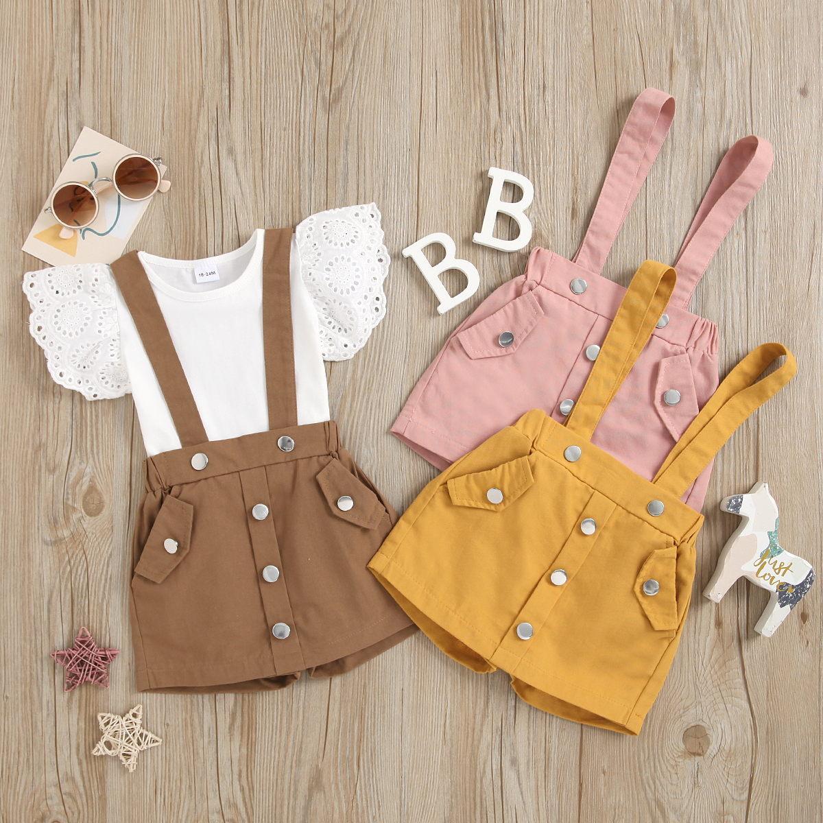 

2-piece Toddler Girl Casual Top and Overalls Set