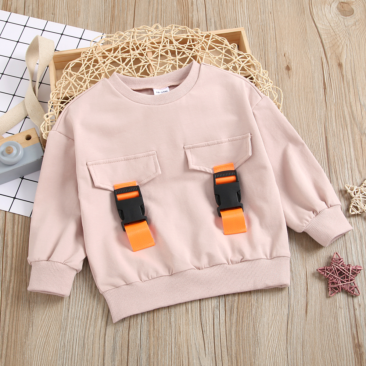 

Toddler Girl Buckle Design Casual Pink Pullover Sweatshirt