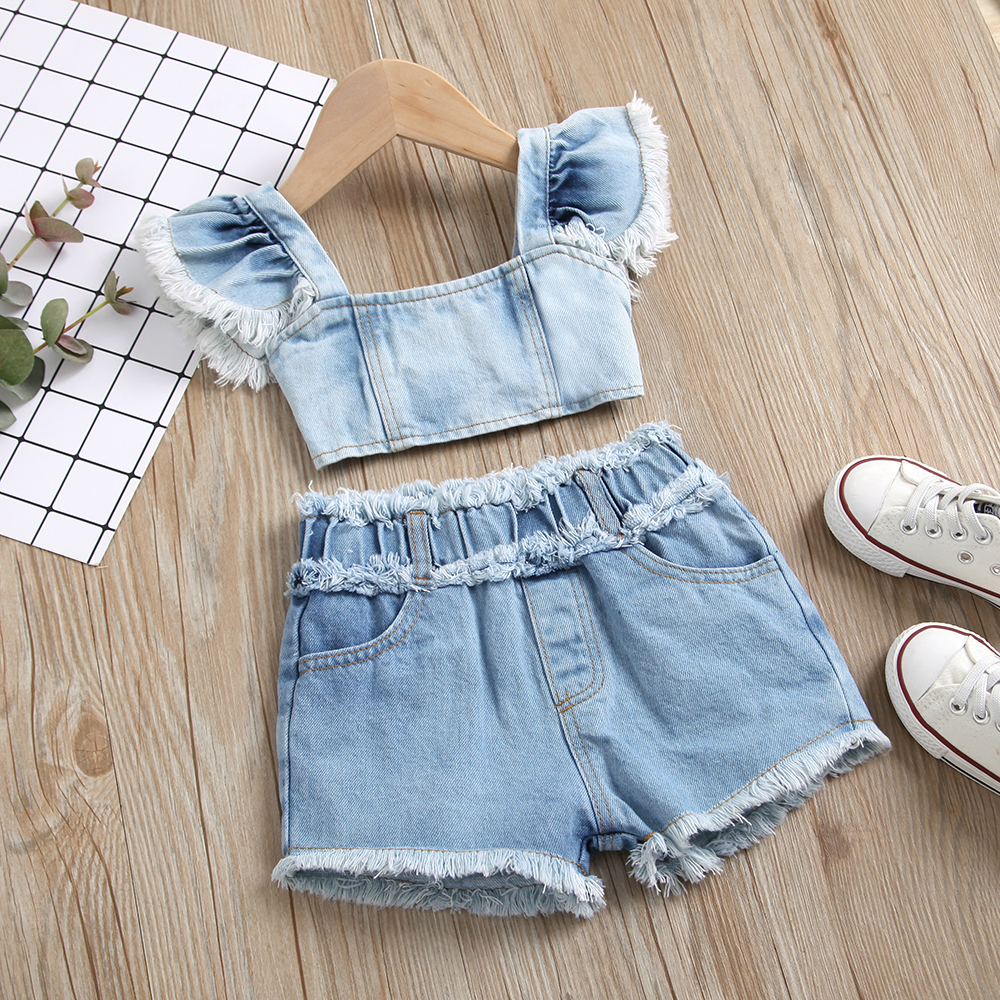 

Denim 2pcs Decoloration Design Blue Baby Set