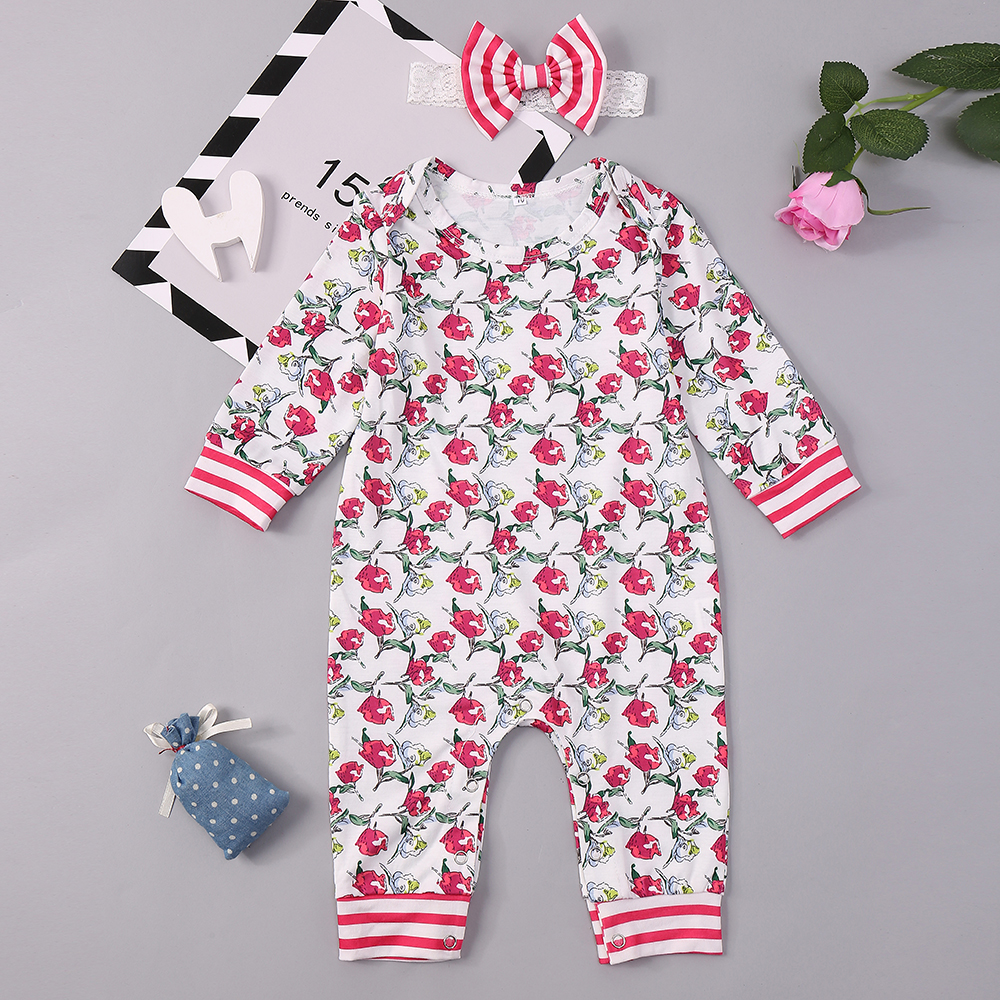 

Baby / Toddler Rose Allover Jumpsuit with Bow Headband
