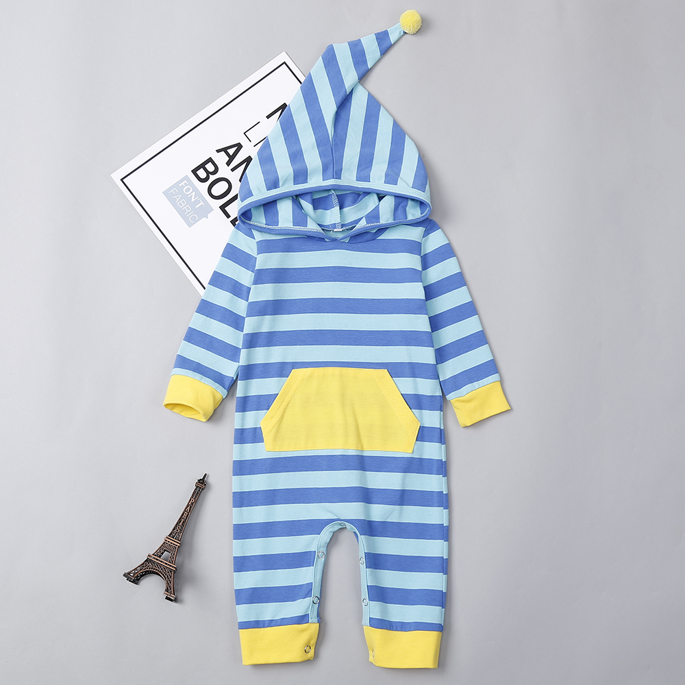

Baby Stripe Pocket Design Hooded Long-sleeve Jumpsuit