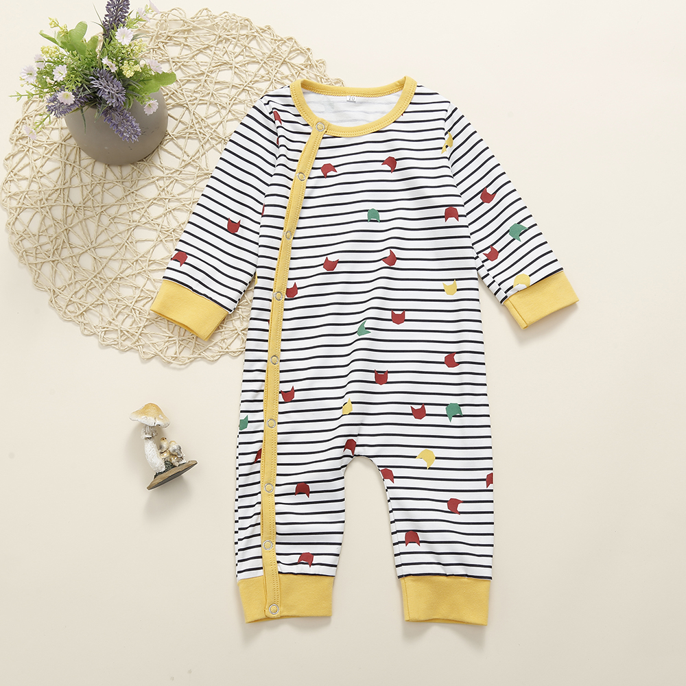 

Baby Stripe Style Geometric Allover Long-sleeve Jumpsuit