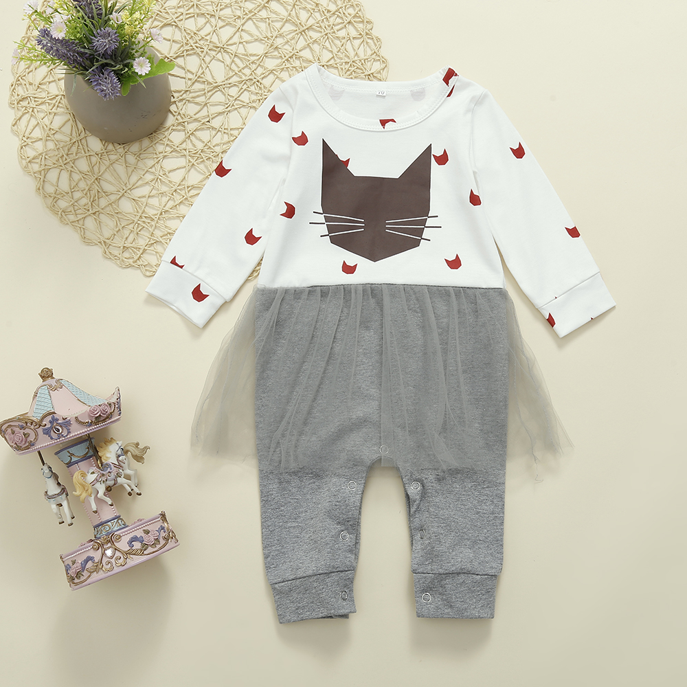

Baby Girl Cat Print Long-sleeve Jumpsuit