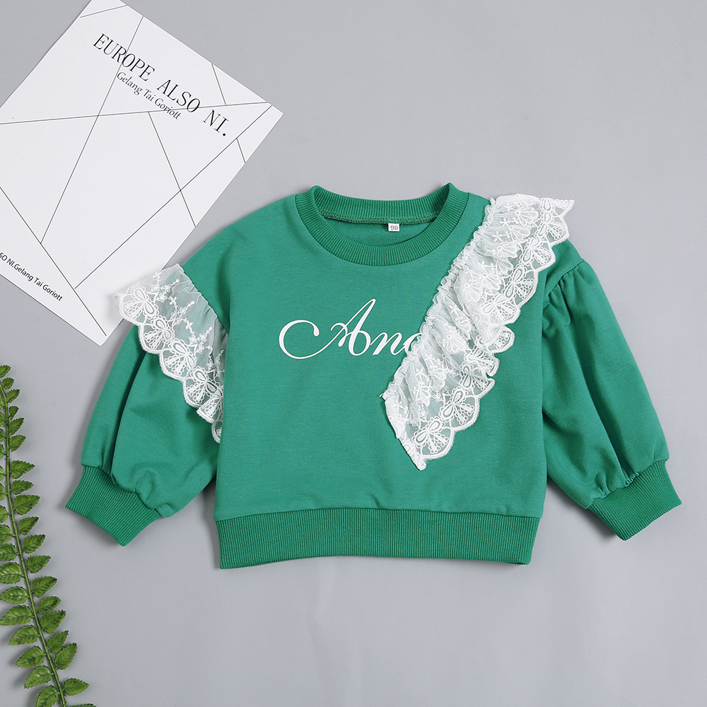 

Baby / Toddler Letter Print Stylish Lace Long-sleeve Top