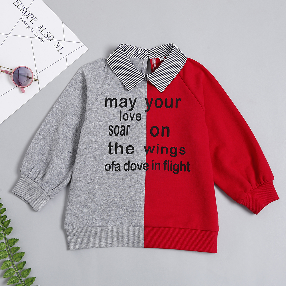 

Baby / Toddler Letter Print Colorblock Long-sleeve Pullover