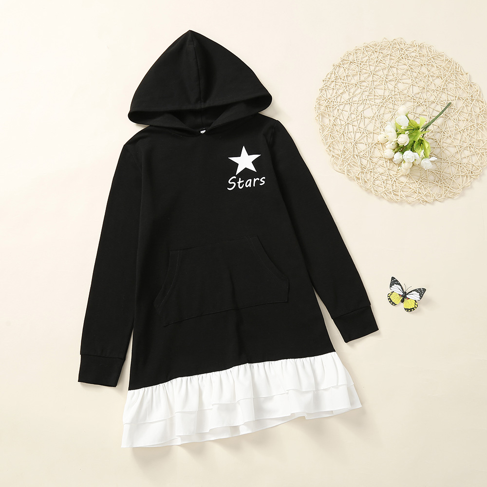 

Casual Star Print Hooded Long-sleeve Dress