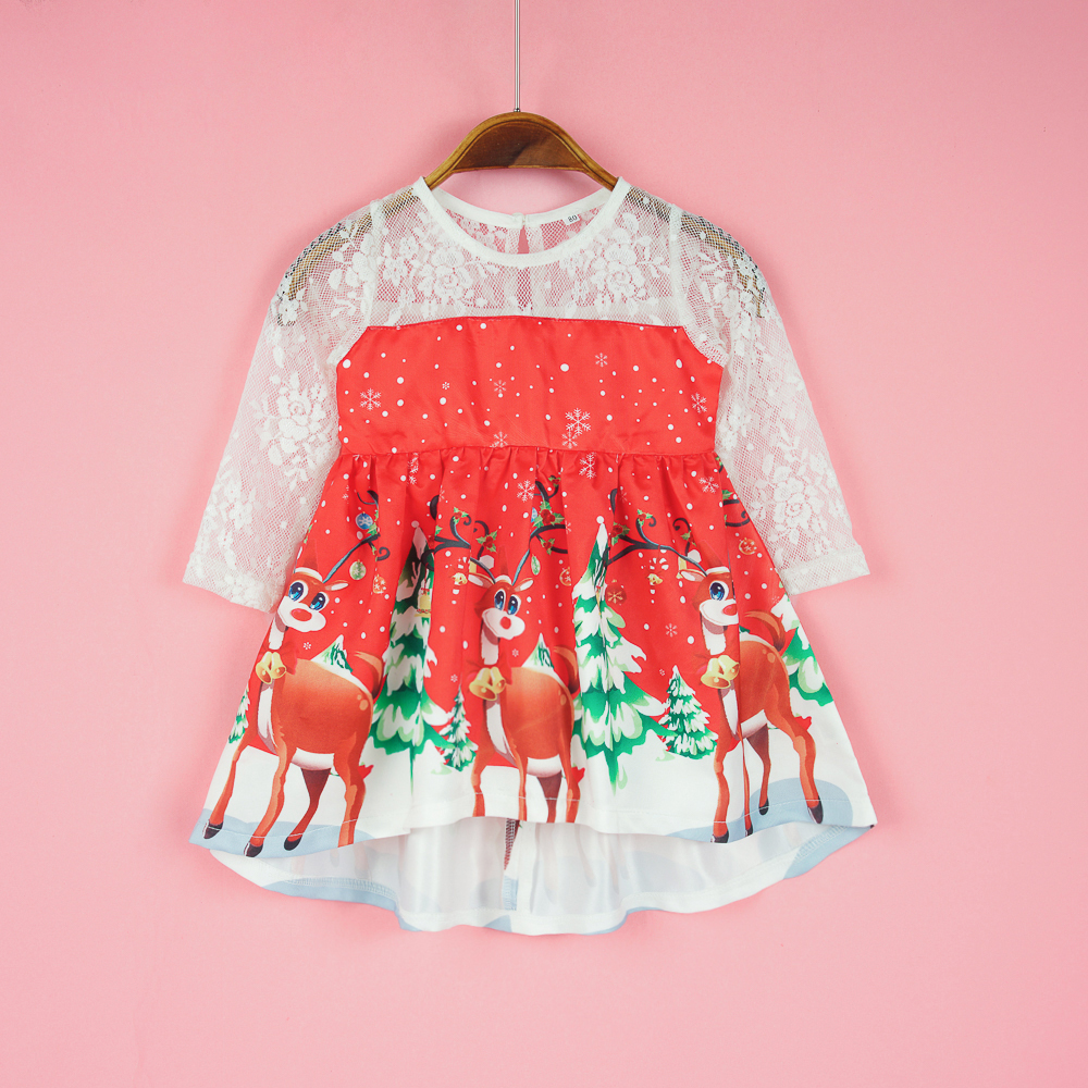 

Baby / Toddler Girl Christmas Elk Long-sleeve Mesh Irregular Hem Party Dress