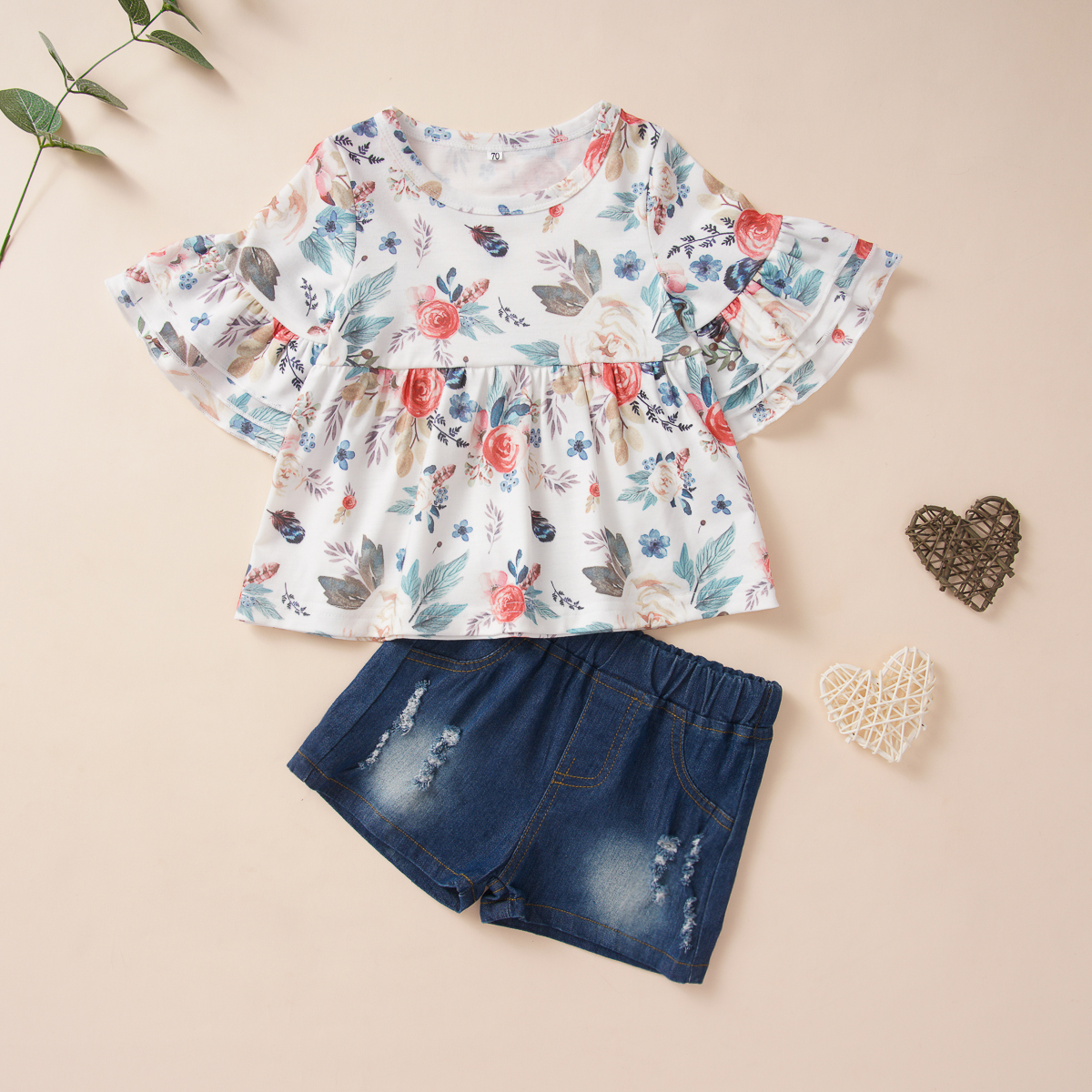 

Baby Girl Flower Top and Denim Shorts Set