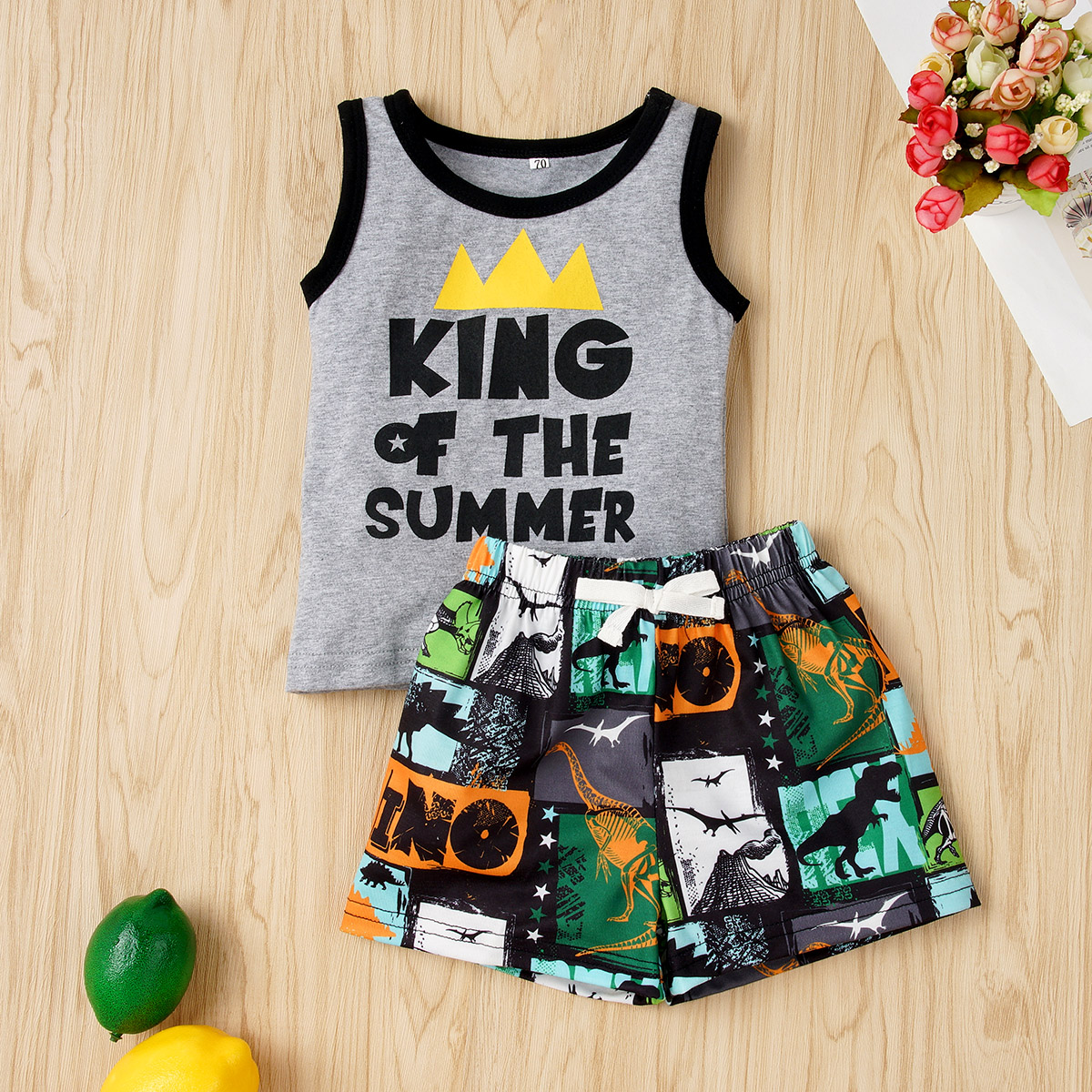 

Baby Boy Casual Letter Print Tank and Cartoon Shorts Set