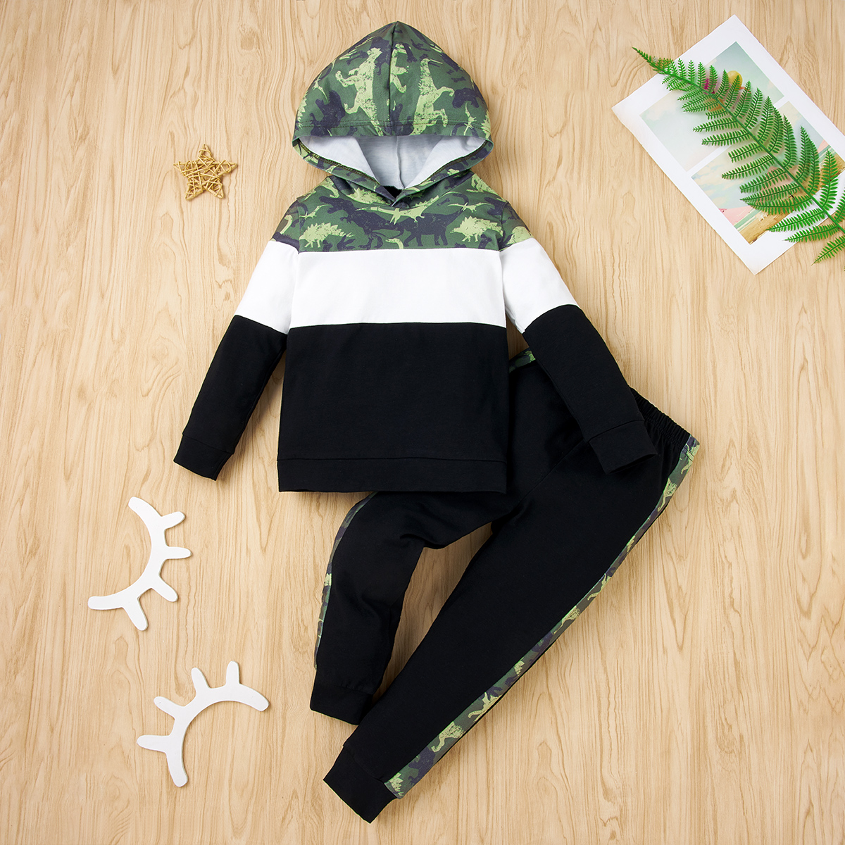 

2-piece Baby / Toddler Striped Dinosaur Long-sleeve Hooded Pullover and Pants Set