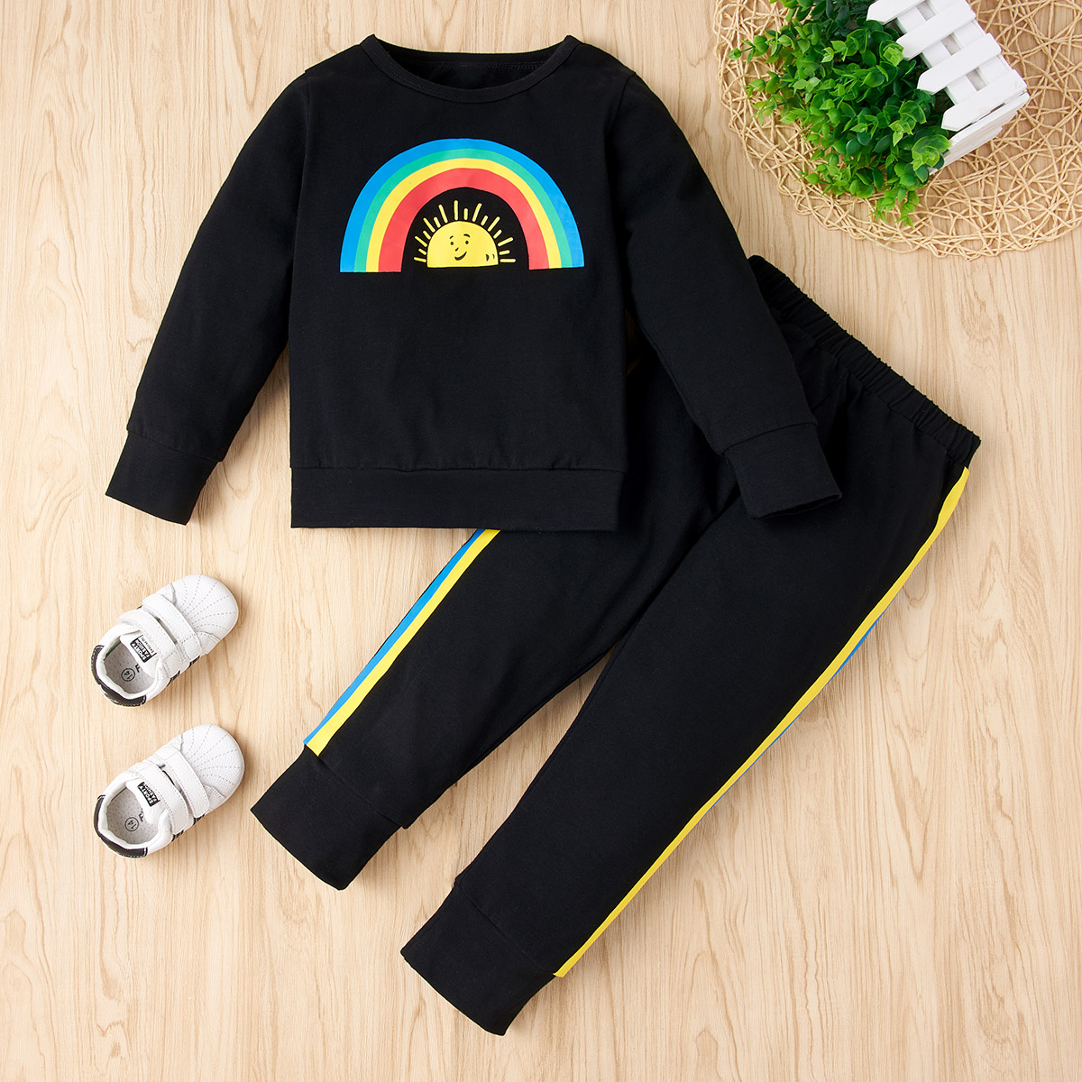 

2-piece Baby / Toddler Rainbow Long-sleeve Top and Pants Set