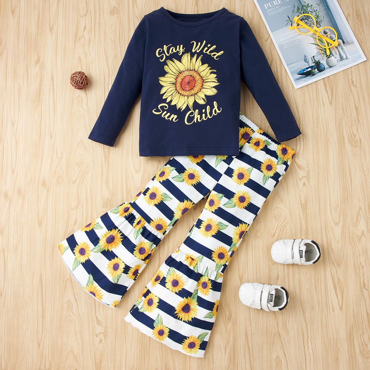 

2-piece Baby / Toddler Sunflower Top and Striped Pants Set