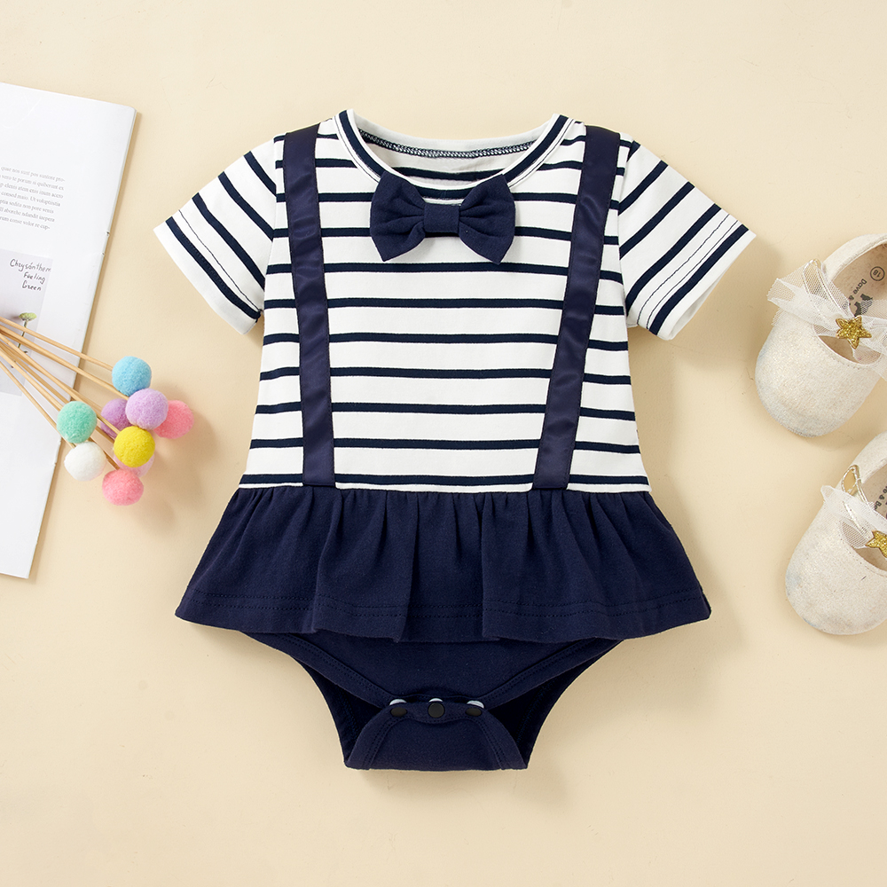 

Navy Stripe Short-sleeve Baby Romper Dress