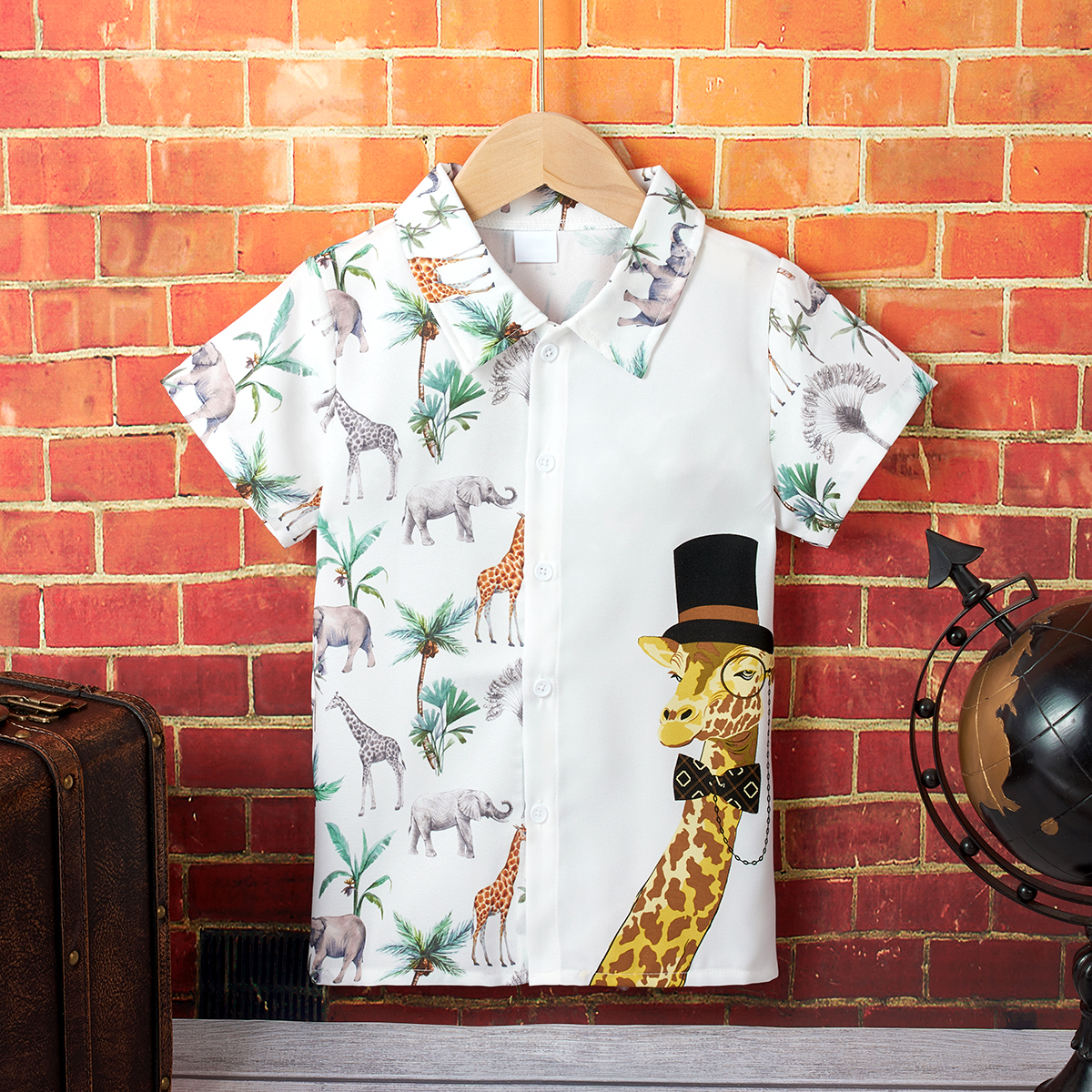 

1pc Kid Boy Avant-garde Animal & Giraffe Shirt/blouse
