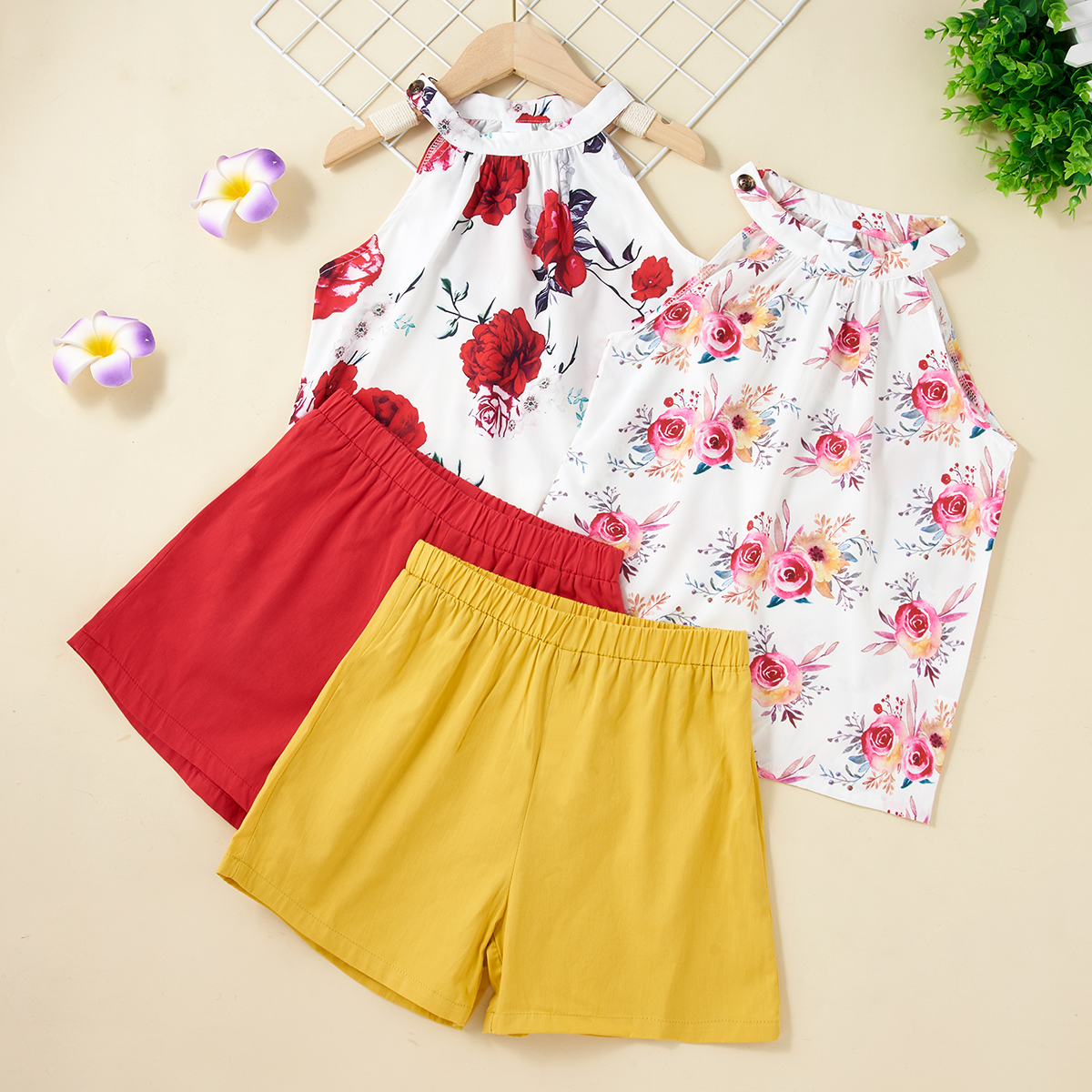 

Beautiful Kid Girl 2-piece Floral Print Shorts Suits