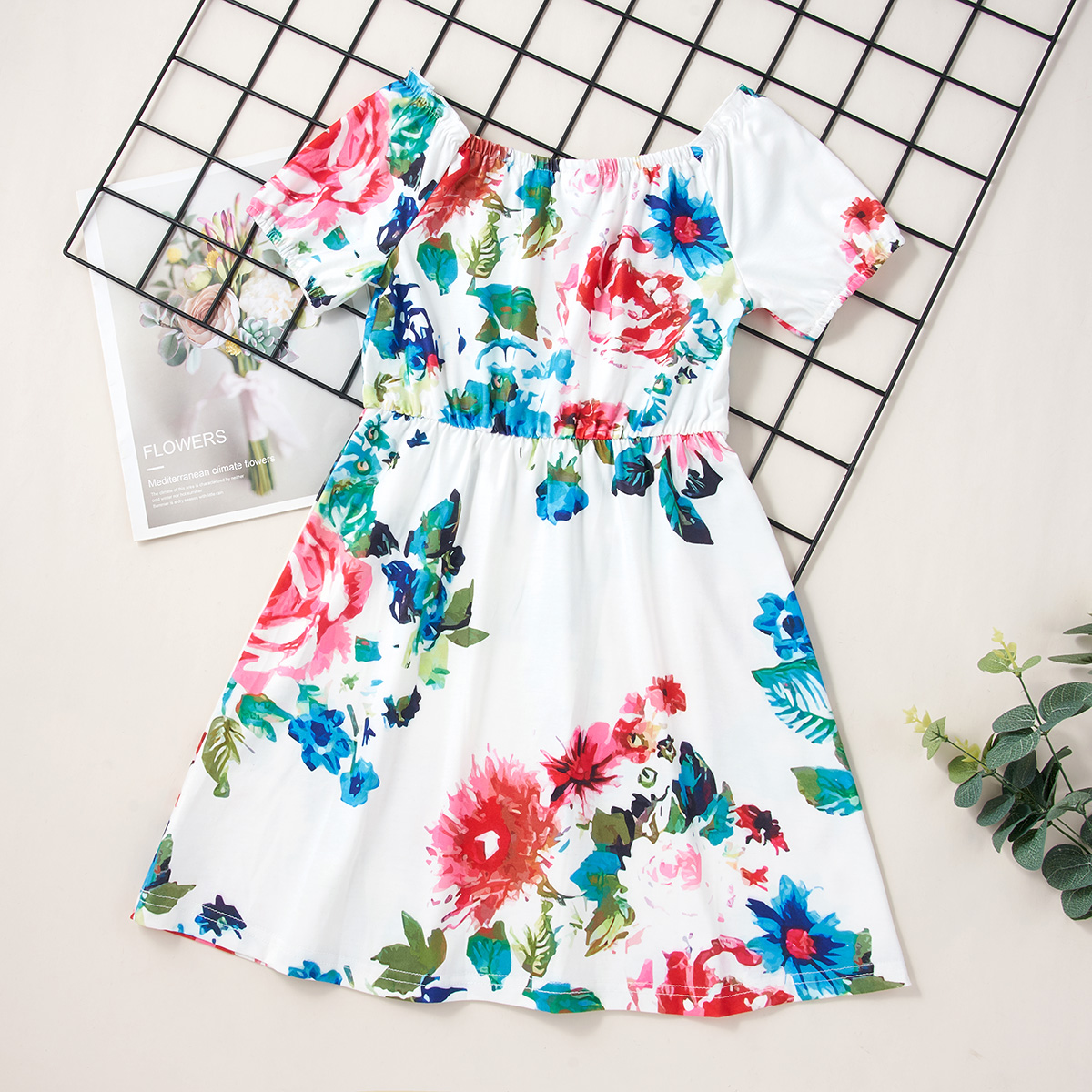 

Pretty Kid Girl Colorful Floral Print Dress