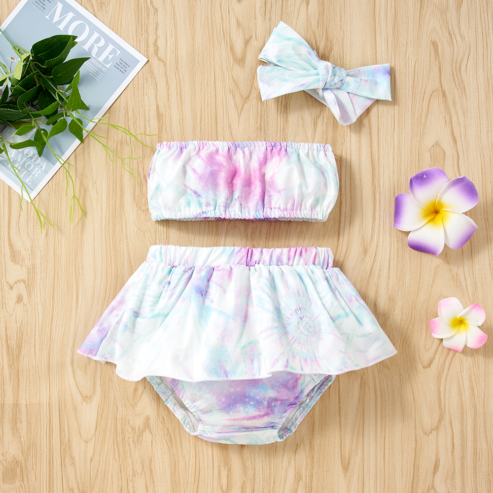 

3pcs Colorful Tie Dye Off Shoulder Baby Set