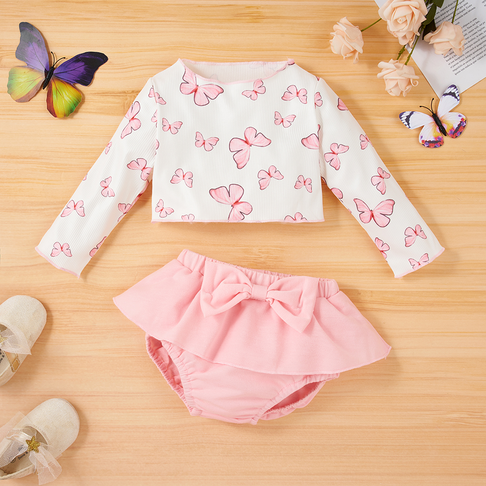 

2pcs Butterfly Print Long-sleeve Baby Set