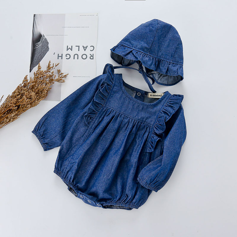 Baby Ruffled Denim Bodysuit and Hat