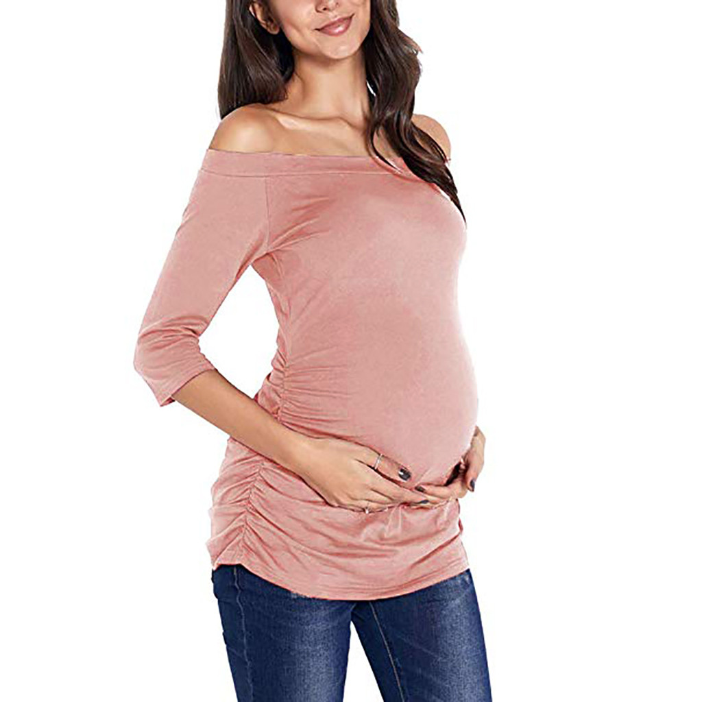 

Stylish Solid Off Shoulder Maternity Top