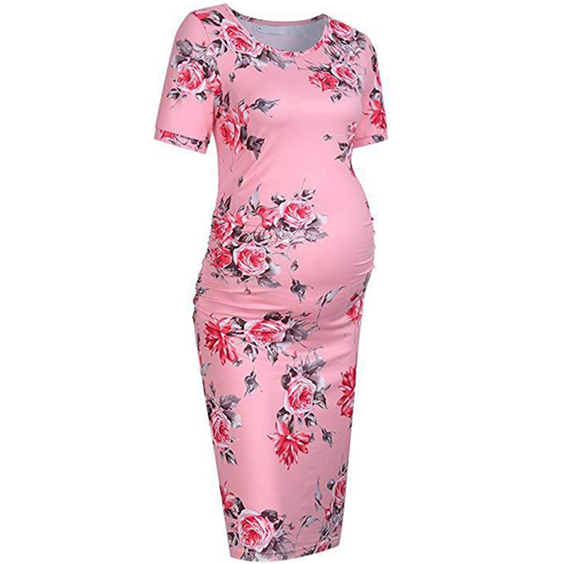 

Elegant Floral Short-sleeve Maternity Dress