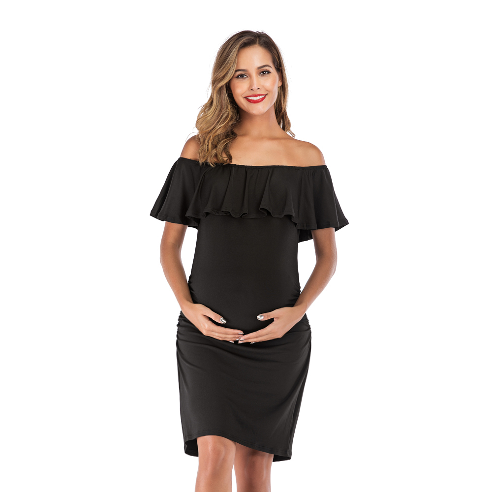 

Fashionable Solid Off Shoulder Maternity Dress