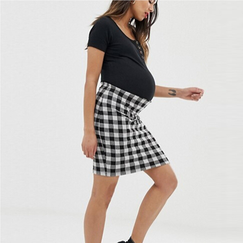 

Stylish Plaid Short-sleeve Maternity Body-con Dress