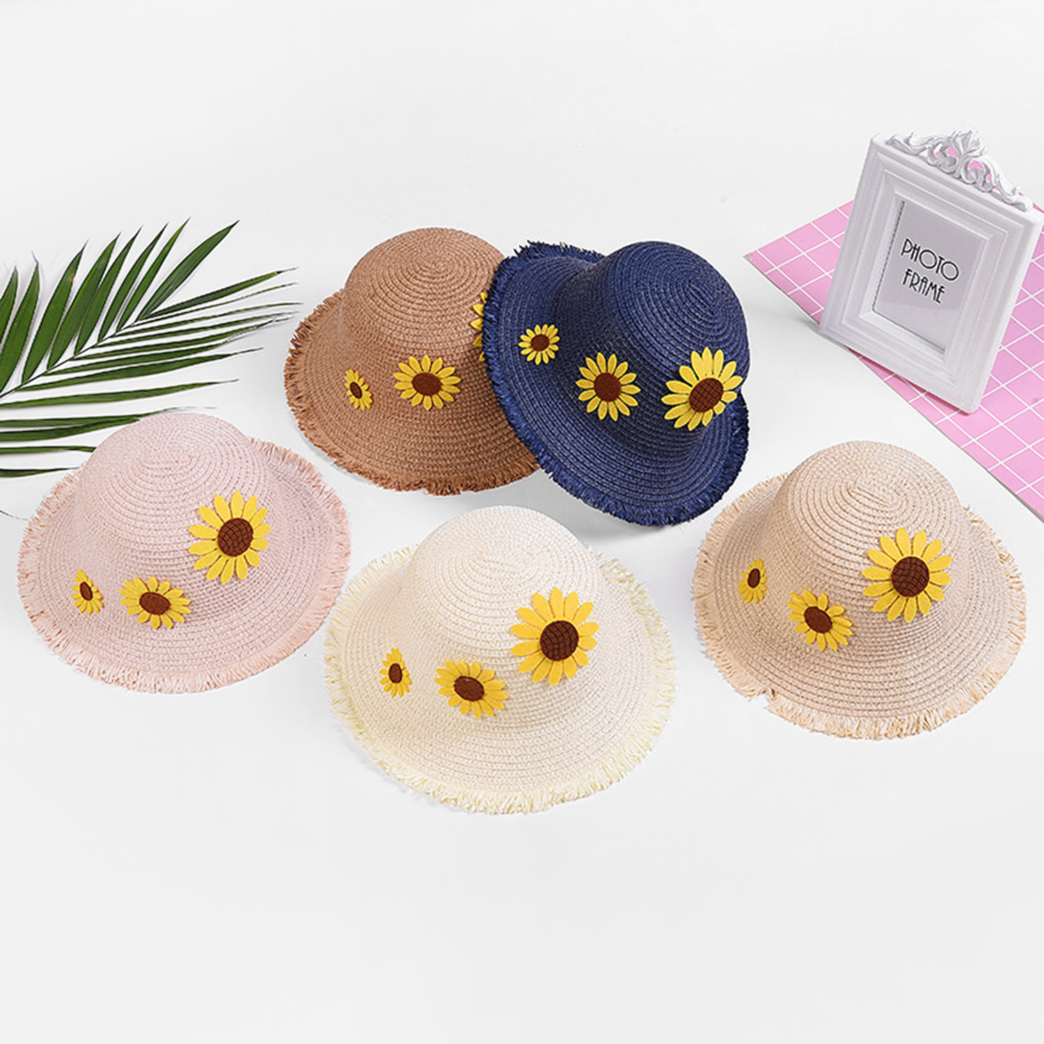 

Summer Flower Decor Straw Hat Matching Cap