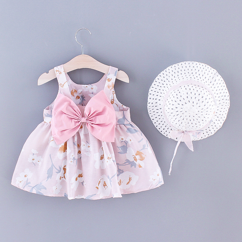 

2-piece Baby / Toddler Girl Pretty Floral Print Bowknot Dress and Hat Sets