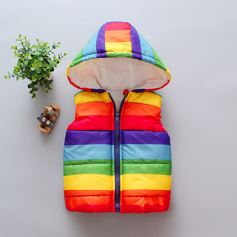 

Baby / Toddler Rainbow Striped Hooded Sleeveless Waistcoat