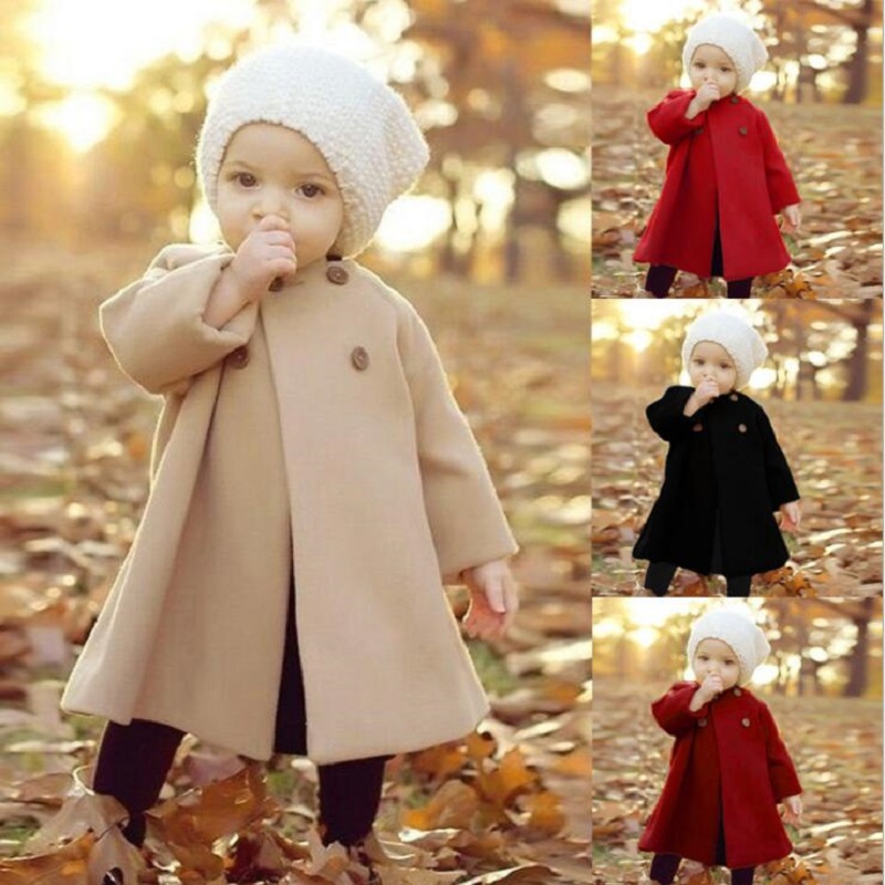 

Toddler Girl Button Design Raglan Sleeve Solid Jacket Coat
