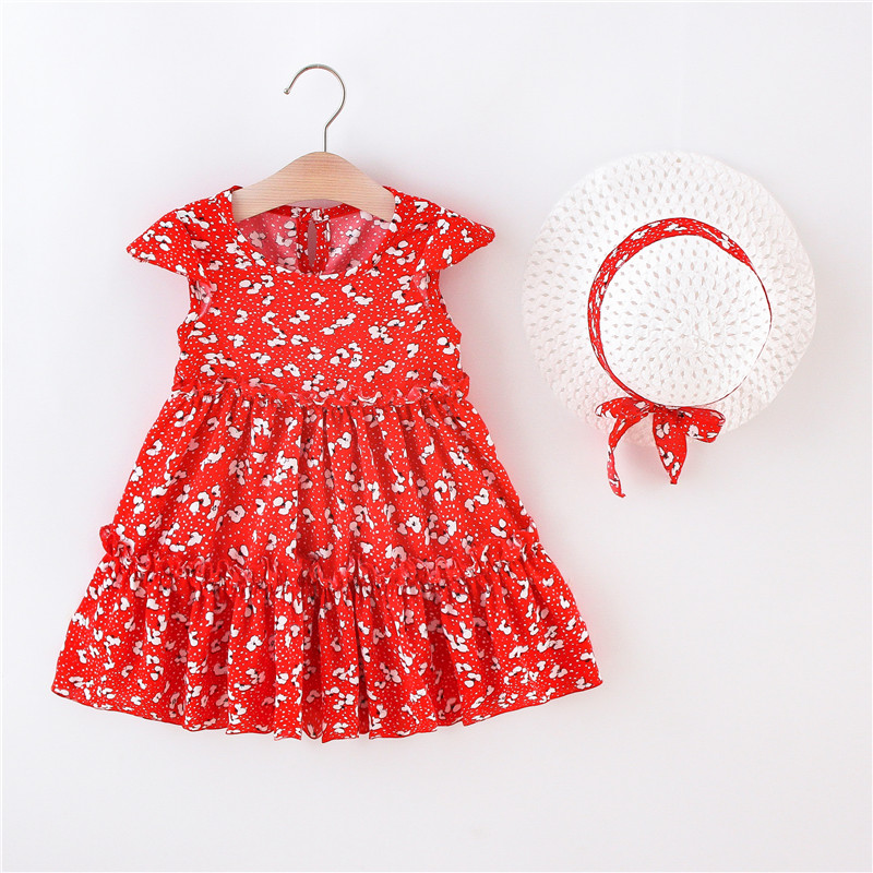 

2pcs Butterfly Floral Print Flutter-sleevess Baby Dress