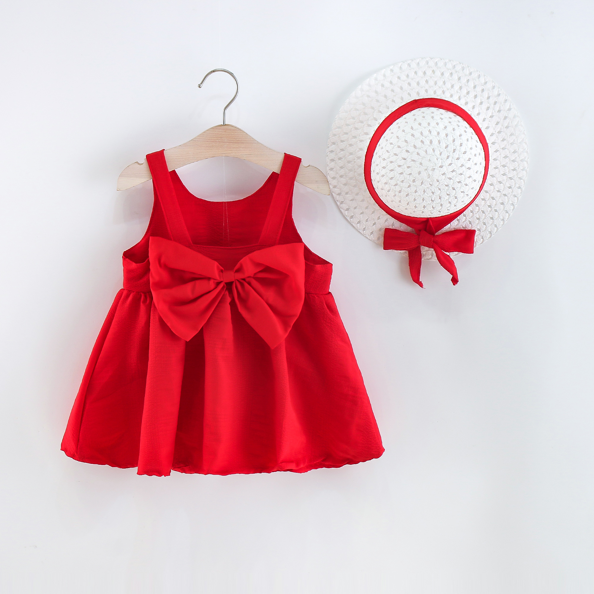 

2pcs Solid Big Bow Decor Sleeveless Baby Set