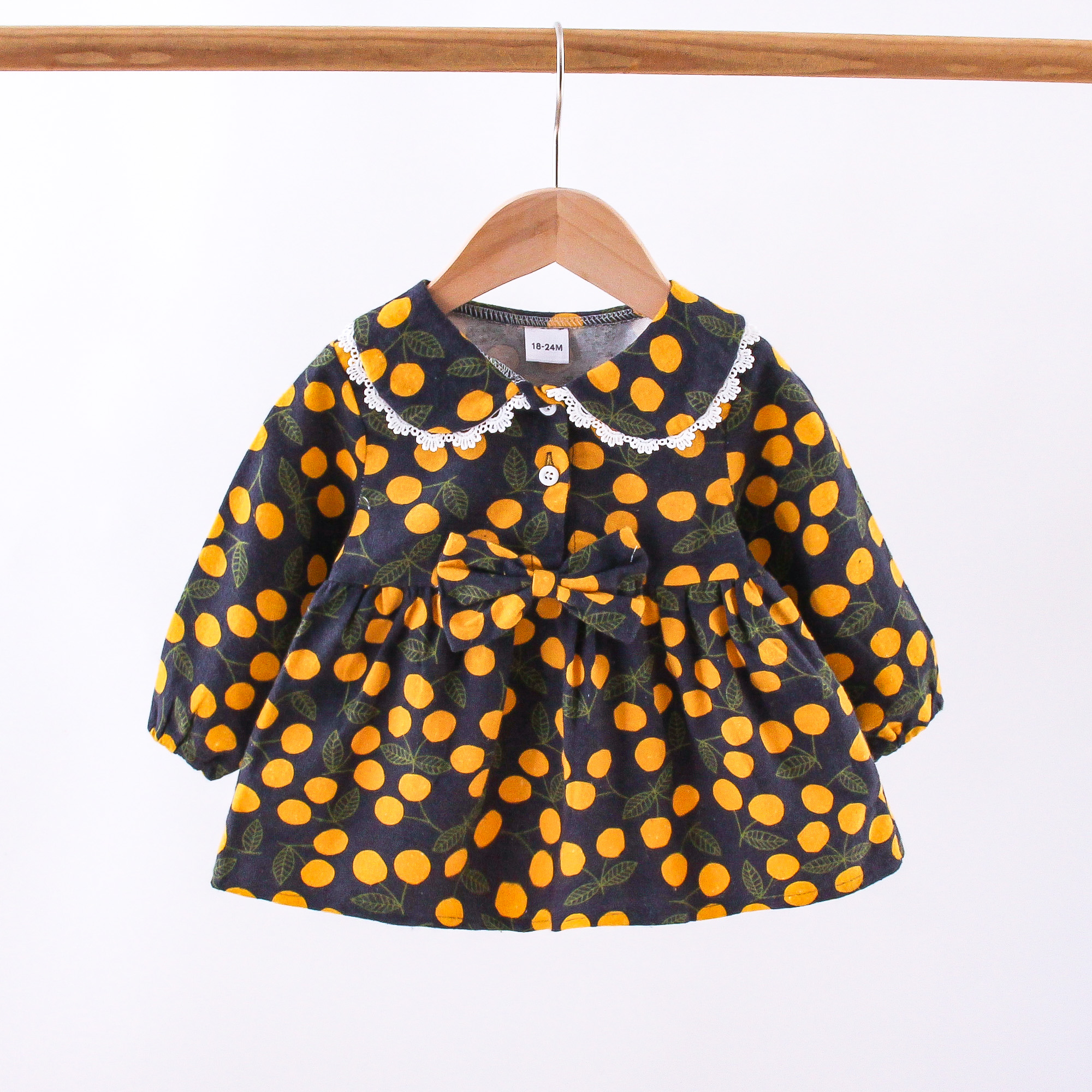 

Toddler Girl Floral/Rabbit Print Lace Design Doll Collar Bowknot Long-sleeve Dress
