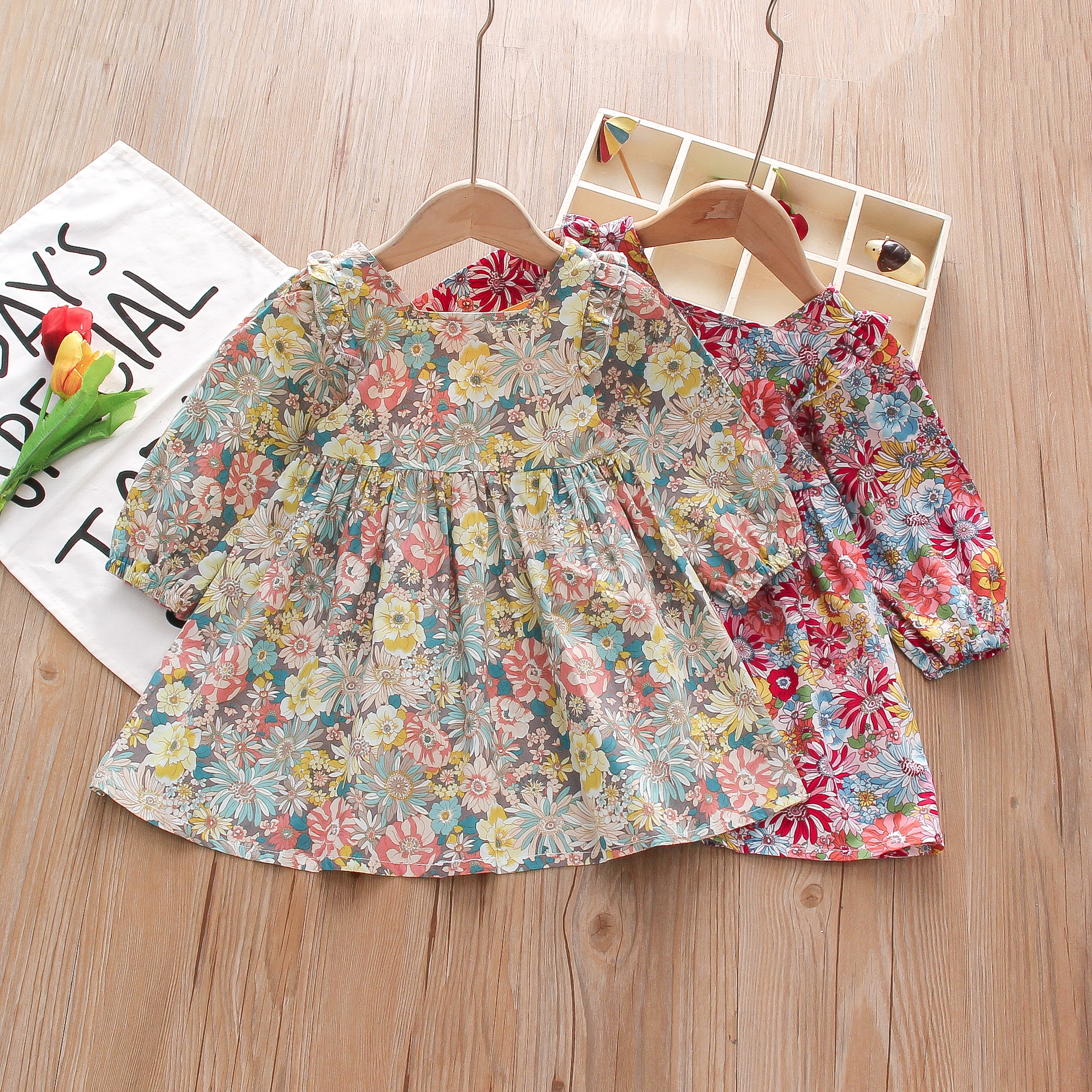 

Floral Print Long-sleeve Cross-back Baby Dress