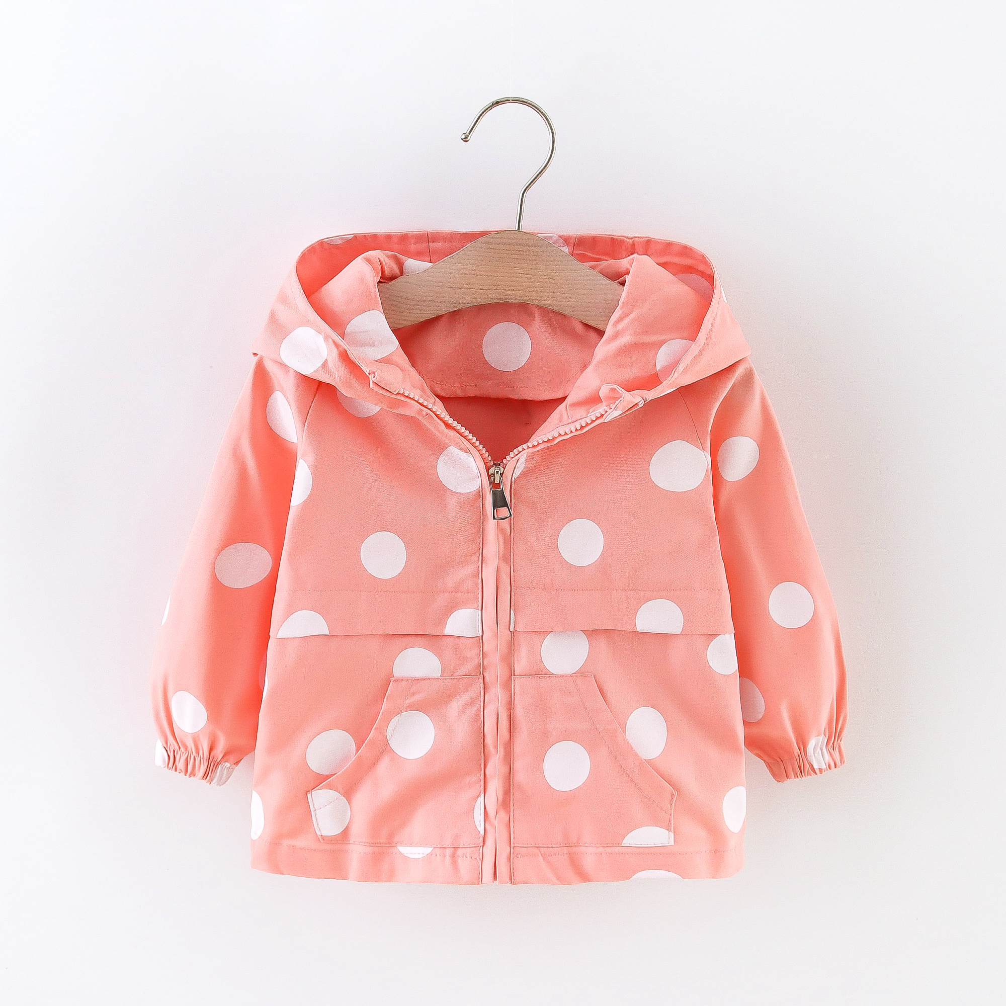 

Baby Girl All Over Polka Dots Pink Long-sleeve Hooded Zip Jacket