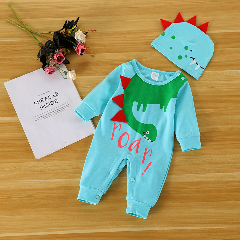 

3D Dino Design Letter Print Jumpsuit with Serrate Hat for Baby Boy