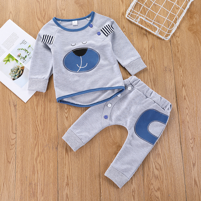 

Baby Boy Trendy Bear Embroidery Long-sleeve Top and Pants Set