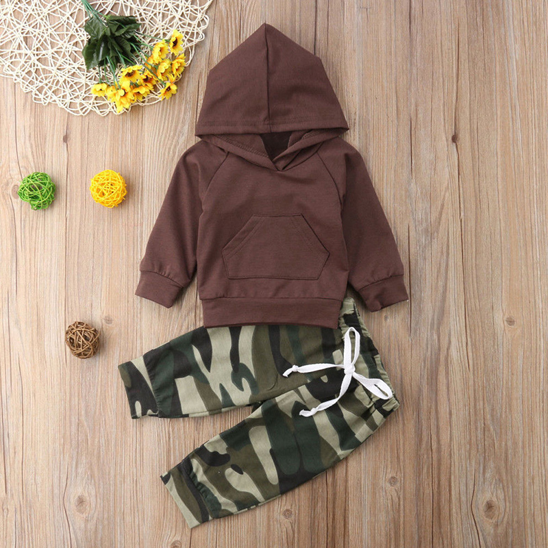 

Baby Boy Cool Solid Hoodies and Camouflage Print Pants Set