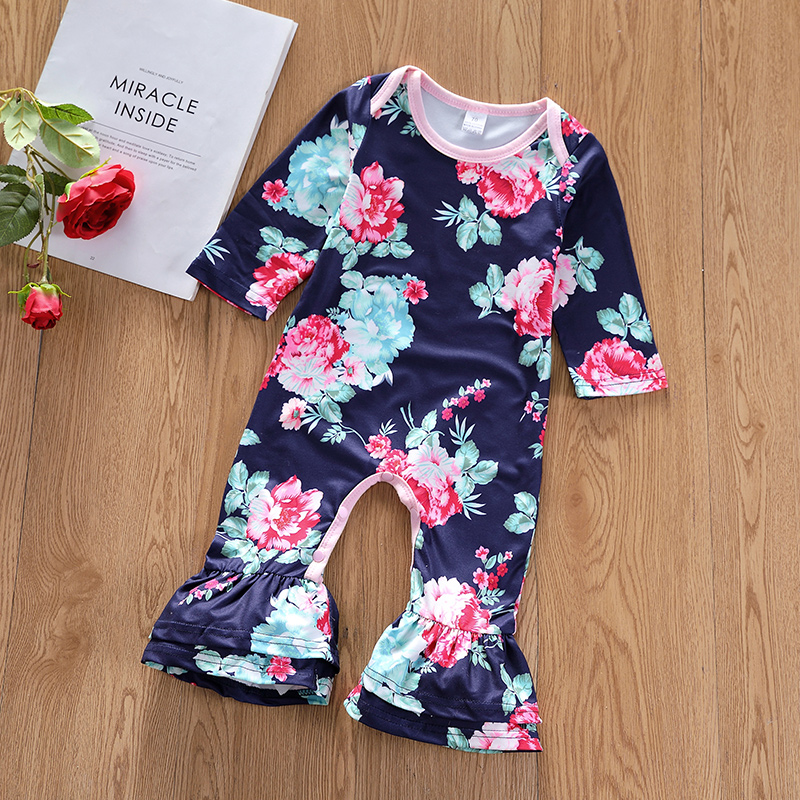 

Baby Girl Floral Pattern Bell Bottom Long-sleeve Jumpsuit