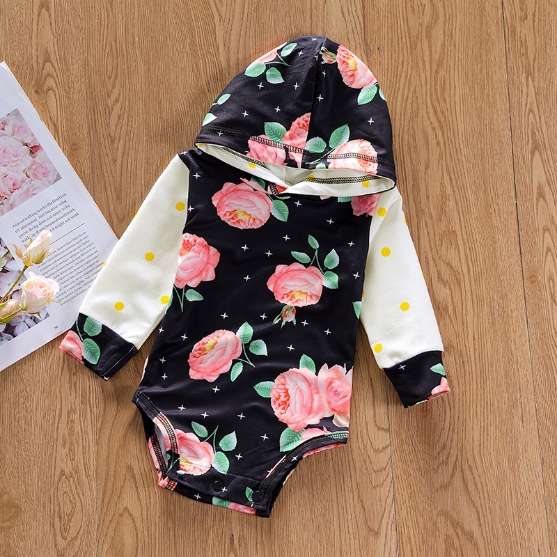 

Baby Floral Pattern Hooded Design Long-sleeve Romper