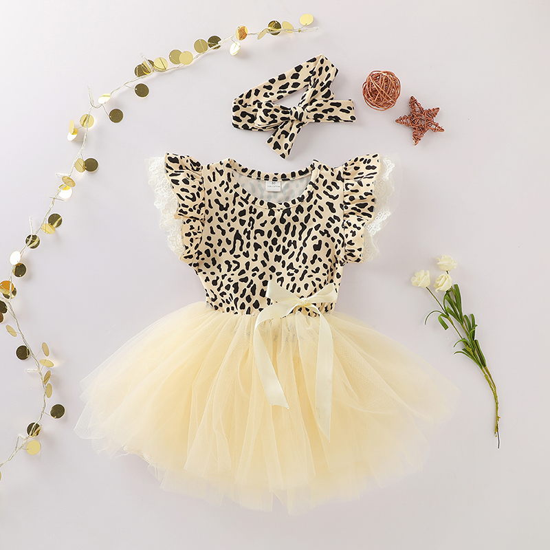 

2-piece Baby / Toddler Girl Trendy Leopard Print Tulle Dress and Headband Set