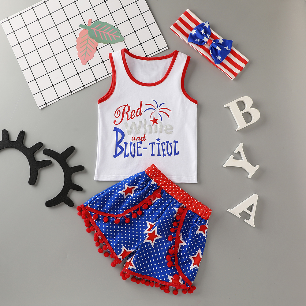 

Baby Comfy American Flag Print Tank and Shorts Set