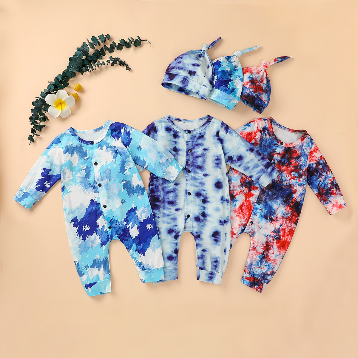 

2-piece Baby Tie-dyed Jumpsuit with Hat