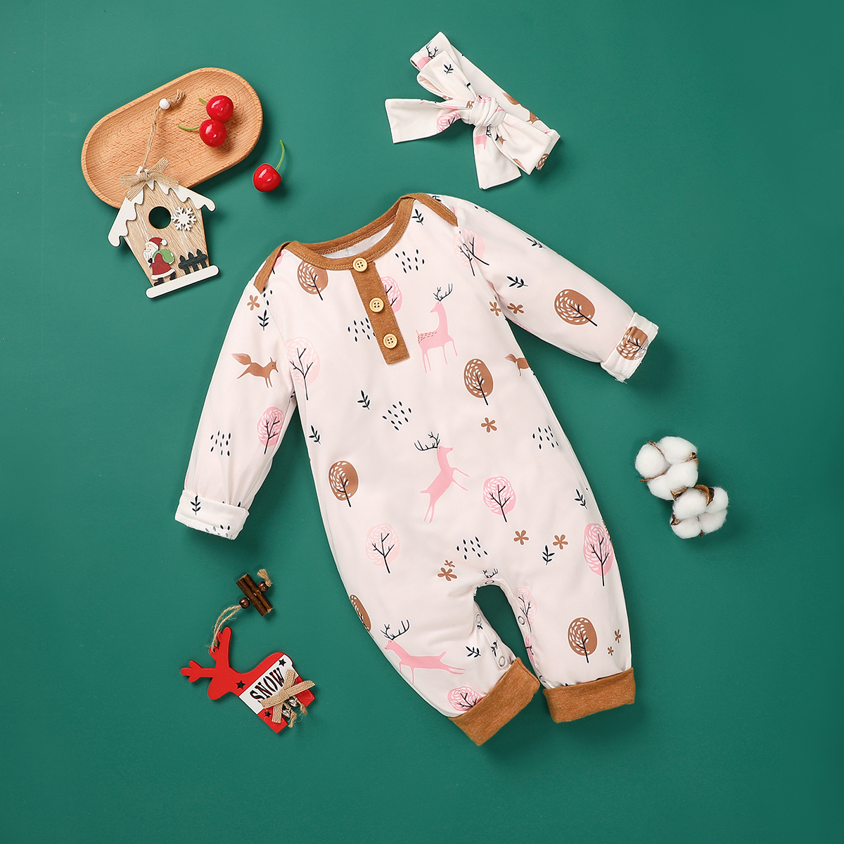 

2-piece Baby Elk Christmas Jumpsuit with Headband