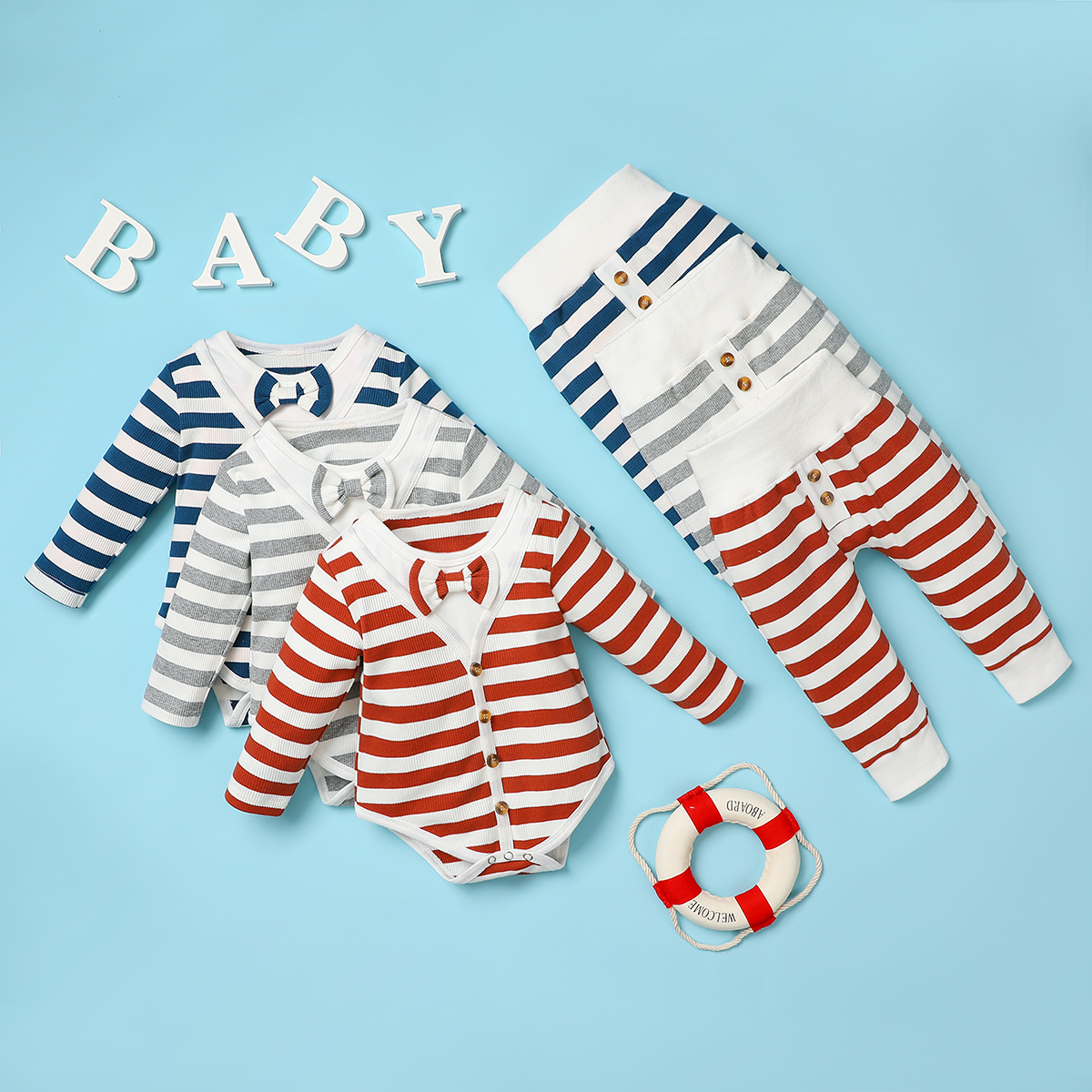 

2pcs Baby Boy casual Stripes Baby's Sets Long-sleeve Romper Infant Clothing Outfits