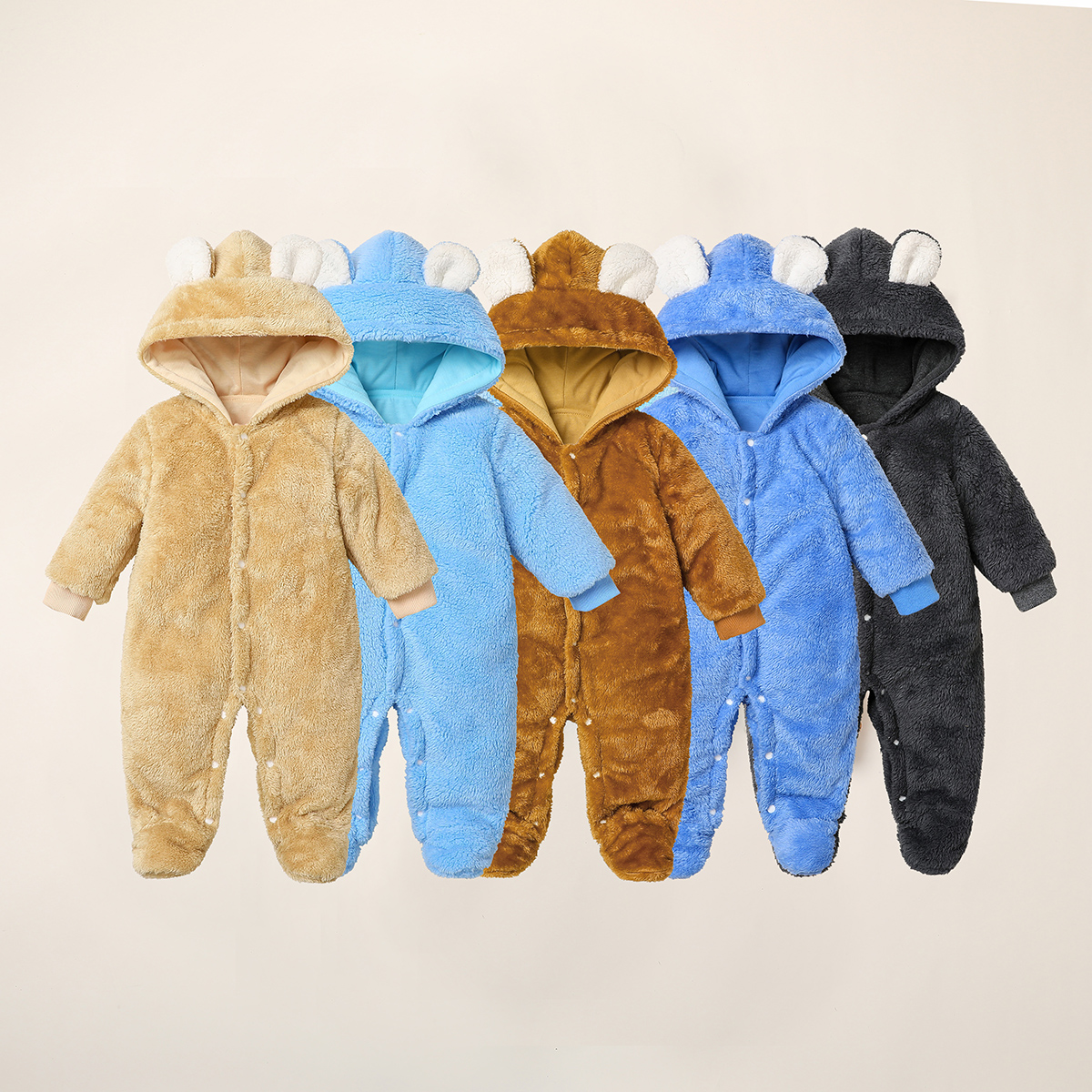 

Baby Fleece Solid Hooded Jumpsuit